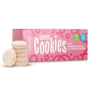 COCOA COOKIES WITH STRAWBERRY FILLING IN A PEANUT COATING 128G